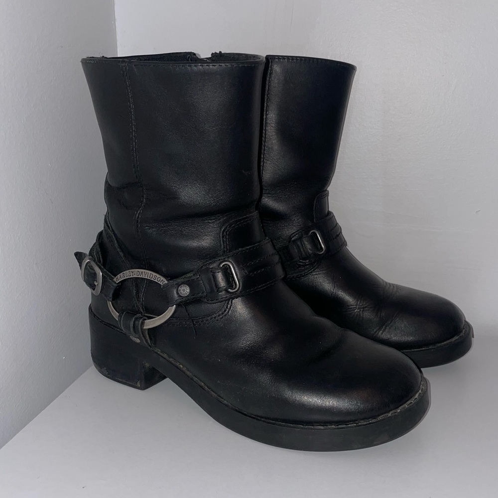 Harley Davidson Christa Black Leather Side Zip-up Boots D85298 Women's Size 8